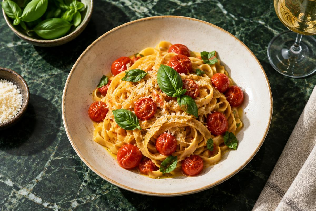 Tagliatelles au basilic et tomates